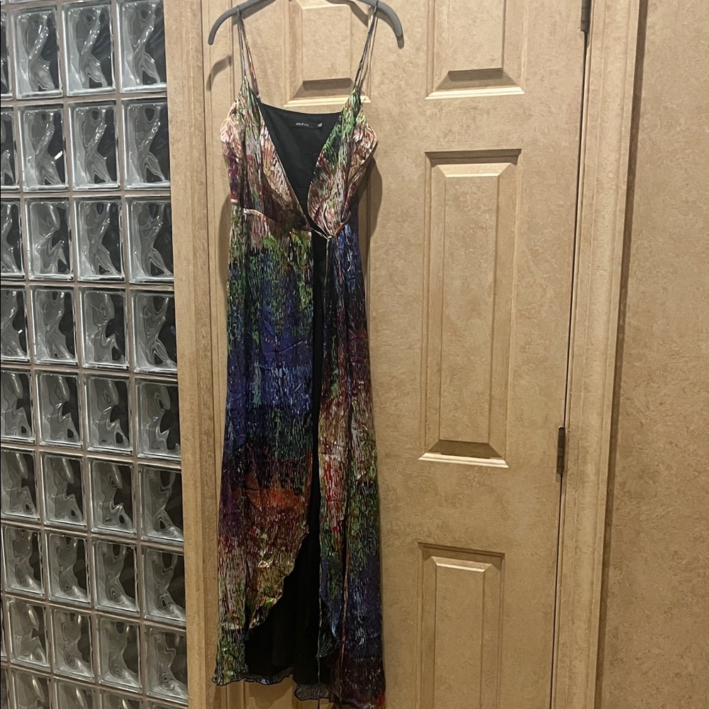 Ark & Co ModCloth Silk Wrap Dress Vibrant Rainbow Impressionist Painting Print
